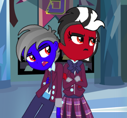 Size: 969x900 | Tagged: safe, artist:lynnthenerdkitty, derpibooru import, oc, oc:shatter, equestria girls, clothes, crystal prep, crystal prep academy uniform, dropkick (transformers), duo, equestria girls-ified, school uniform, transformers