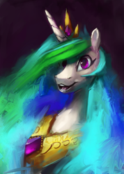 Size: 3000x4217 | Tagged: safe, artist:terrafomer, derpibooru import, princess celestia, alicorn, pony, bust, female, jewelry, mare, portrait, solo, tiara