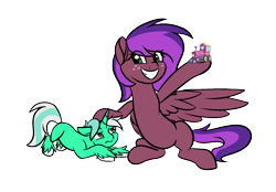 Size: 1829x1272 | Tagged: safe, artist:aresshia, derpibooru import, oc, oc only, oc:clementine bitterhoof, oc:colarus, pegasus, unicorn, brother and sister, cute, female, horn, male, pegasus oc, request, siblings, simple background, train, transparent background, unicorn oc, wings