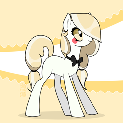 Size: 4000x4000 | Tagged: safe, artist:bonpikabon, derpibooru import, demon, demon pony, earth pony, original species, pony, blank flank, bowtie, charlie (hazbin hotel), colored sclera, crossover, female, hazbin hotel, mare, ponified, solo