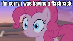 Size: 1279x717 | Tagged: safe, derpibooru import, edit, edited screencap, screencap, pinkie pie, earth pony, pony, daring done?, caption, charlie and the chocolate factory, female, image macro, mare, solo, text, thousand yard stare, willy wonka