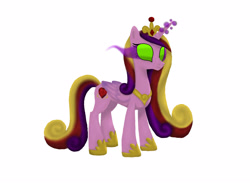 Size: 2860x2097 | Tagged: safe, artist:breathingartandmusic, derpibooru import, princess cadance, alicorn, pony, series:dark magic princesses, clothes, color change, corruptance, corrupted, corrupted cadance, dark equestria, dark magic, dark princess, dark world, darkened coat, darkened hair, evil cadance, glowing horn, horn, jewelry, magic, peytral, possessed, regalia, shoes, simple background, solo, sombra eyes, tiara, tyrant cadance, white background