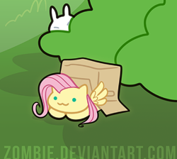 Size: 478x429 | Tagged: safe, artist:zombie, derpibooru import, fluttershy, cat, cat pony, original species, pegasus, pony, :3, behaving like a cat, box, cropped, cute, pony in a box, shyabetes