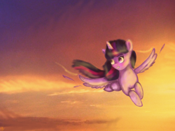 Size: 2048x1536 | Tagged: safe, artist:catcor, derpibooru import, twilight sparkle, twilight sparkle (alicorn), alicorn, pony, female, flying, gradient background, sky, solo