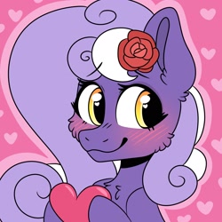 Size: 2048x2048 | Tagged: safe, derpibooru import, oc, oc only, oc:aether naut, earth pony, pony, bust, choker, cute, earth pony oc, female, flower, flower in hair, heart, heart pillow, mare, pillow, rose, smiling, solo