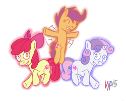 Size: 5000x4000 | Tagged: safe, artist:pixsoda, derpibooru import, apple bloom, scootaloo, sweetie belle, earth pony, pegasus, pony, unicorn, cutie mark crusaders, female, flying, scootaloo can fly, simple background, transparent background