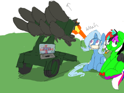 Size: 1000x750 | Tagged: safe, artist:wallswallswalls, derpibooru import, trixie, oc, oc:zorse, colored, computer, drugs, joint, laptop computer, male alicorn, marijuana, mask, missile, missile launcher, multicolored hair, twilight's castle