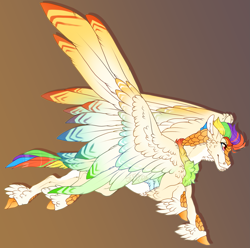 Size: 2087x2071 | Tagged: safe, artist:seffiron, derpibooru import, oc, oc:bright burn, hybrid, colored wings, colored wingtips, magical lesbian spawn, male, offspring, parent:autumn blaze, parent:rainbow dash, solo