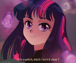 Size: 5784x4800 | Tagged: safe, artist:smileyjoke36, derpibooru import, twilight sparkle, human, absurd resolution, anime, fake screencap, hairclip, humanized, sailor moon, solo, subtitles, vulgar