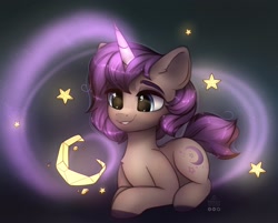 Size: 2264x1819 | Tagged: safe, artist:reterica, derpibooru import, oc, oc only, pony, unicorn, magic, sitting, smiling, solo