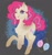 Size: 813x873 | Tagged: safe, artist:kurookaamii, derpibooru import, pinkie pie, earth pony, pony, abstract background, chest fluff, dappled, female, heart eyes, looking at you, mare, one eye closed, redesign, signature, smiling, solo, wingding eyes, wink