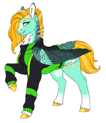 Size: 744x866 | Tagged: safe, artist:malinraf1615, derpibooru import, lightning dust, pegasus, pony, alternate hairstyle, chest fluff, clothes, coat markings, female, grin, headcanon, mare, raised hoof, redesign, scar, simple background, smiling, solo, sweater, transparent background, unshorn fetlocks