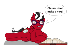 Size: 1280x772 | Tagged: safe, artist:lynnthenerdkitty, derpibooru import, pegasus, pony, annoyed, book, glasses, ponified, reading, shatter, simple background, solo, transformers, transparent background