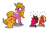 Size: 1161x702 | Tagged: safe, artist:lynnthenerdkitty, derpibooru import, oc, oc only, oc:apricot, oc:sol, earth pony, pony, unicorn, age progression, age regression, age swap, baby, baby pony, base, base used, colt, crying, eyes closed, female, filly, gritted teeth, male, nervous, open mouth, raised hoof, role reversal, simple background, smiling, sweat, sweatdrops, transparent background