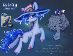 Size: 2328x1771 | Tagged: safe, artist:astralblues19, derpibooru import, oc, oc:velella, original species, pony, sea pony, cute, female, hat, hoof shoes, ocean, original art, seaweed, solo, swimming, underwater