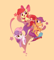 Size: 1929x2151 | Tagged: safe, artist:drtuo4, derpibooru import, apple bloom, scootaloo, sweetie belle, earth pony, pegasus, pony, unicorn, cute, cutie mark crusaders, female, filly, open mouth, scooter, smiling, stars