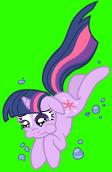 Size: 744x1140 | Tagged: safe, artist:scinstigator, artist:scintillant-h, derpibooru import, twilight sparkle, unicorn twilight, unicorn, bubble, female, floppy ears, green background, mare, simple background, solo, swimming