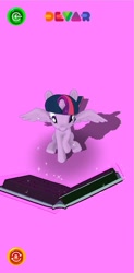 Size: 640x1301 | Tagged: safe, derpibooru import, twilight sparkle, twilight sparkle (alicorn), alicorn, 3d, augmented reality, book, library, twilight's castle, twilight's castle library