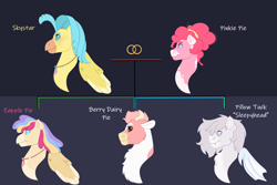 Size: 1280x854 | Tagged: safe, artist:itstechtock, derpibooru import, pinkie pie, princess skystar, oc, oc:berry dairy, oc:sleepyhead, oc:zapple pie, bat pony, cow, hippogriff, hybrid, pony, my little pony: the movie, female, interspecies offspring, lesbian, magical lesbian spawn, offspring, parent:pinkie pie, parent:princess skystar, parents:skypie, shipping, skypie