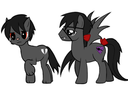 Size: 480x360 | Tagged: safe, alternate version, artist:sleepykoinu, derpibooru import, oc, oc only, bat pony, earth pony, pony, base used, bat pony oc, bat wings, duo, earth pony oc, frown, male, raised hoof, simple background, stallion, white background, wings