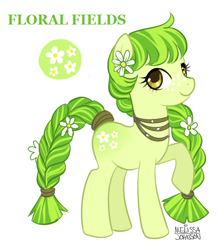 Size: 466x530 | Tagged: safe, artist:nauticaldog, derpibooru import, oc, oc only, oc:floral fields, earth pony, pony, braid, female, flower, flower in hair, raised hoof, simple background, solo, white background