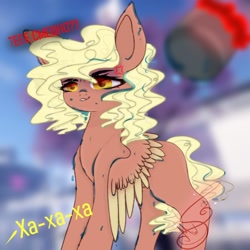 Size: 900x900 | Tagged: safe, artist:nel_liddell, derpibooru import, oc, oc only, pegasus, pony, cross-popping veins, dialogue, offscreen character, pegasus oc, signature, solo, wings