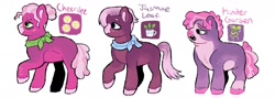 Size: 1280x458 | Tagged: safe, artist:mylittlegami, derpibooru import, cheerilee, jasmine leaf, oc, oc:kinder garden, earth pony, pony, female, headcanon, mare, siblings, simple background, sisters, white background