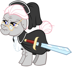 Size: 1280x1176 | Tagged: safe, artist:andoanimalia, derpibooru import, idw, temperance flowerdew, earth pony, pony, female, gameloft, glasses, idw showified, mare, simple background, solo, sword, transparent background, vector, weapon