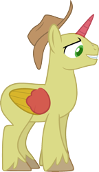 Size: 1170x2035 | Tagged: safe, artist:pegasski, derpibooru import, oc, oc only, alicorn, pony, the perfect pear, alicorn oc, bald, base, grin, hat, horn, male, simple background, smiling, solo, stallion, transparent background, two toned wings, unshorn fetlocks, wings