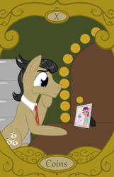 Size: 900x1400 | Tagged: safe, artist:sixes&sevens, derpibooru import, filthy rich, door, family photo, filing cabinet, necktie, picture frame, tarot card, ten of coins, ten of diamonds