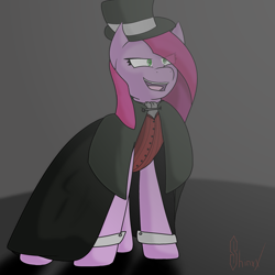 Size: 2449x2449 | Tagged: safe, artist:shinxx24, derpibooru import, pinkie pie, earth pony, pony, cape, clothes, crossover, eye clipping through hair, female, hat, jekyll & hyde, mare, mr hyde, pinkamena diane pie, solo, top hat, vest