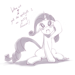 Size: 800x800 | Tagged: safe, artist:derpiihooves, derpibooru import, rarity, pony, unicorn, female, grayscale, mare, marshmelodrama, monochrome, no pupils, rarity being rarity, sketch, solo, teary eyes