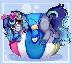 Size: 2500x2232 | Tagged: safe, artist:2pandita, derpibooru import, oc, earth pony, pony, ball, clothes, female, jacket, mare, solo, sunglasses, underhoof