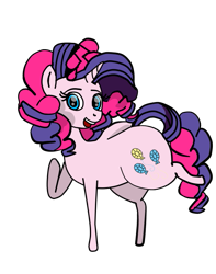 Size: 567x720 | Tagged: safe, artist:twistedscribble, derpibooru import, pinkie pie, rarity, oc, earth pony, pony, unicorn, butt, commissioner:bigonionbean, extra thicc, female, flank, fusion, mare, plot, simple background, transparent background, writer:bigonionbean