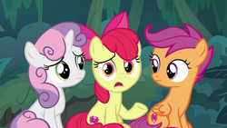 Size: 1920x1080 | Tagged: safe, derpibooru import, screencap, apple bloom, scootaloo, sweetie belle, the big mac question, cutie mark crusaders