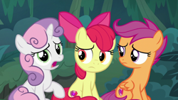 Size: 1920x1080 | Tagged: safe, derpibooru import, screencap, apple bloom, scootaloo, sweetie belle, the big mac question, cutie mark crusaders