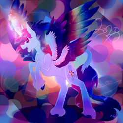 Size: 5800x5800 | Tagged: safe, artist:florarena-kitasatina/dragonborne fox, derpibooru import, pinkie pie, rainbow dash, twilight sparkle, alicorn, earth pony, pony, absurd resolution, cel shading, colored wings, fusion, leonine tail, multicolored hair, multicolored wings, multiple wings, rearing, redraw, shading, signature, unshorn fetlocks, watermark, wings