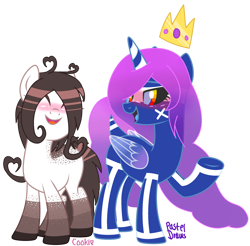 Size: 2900x2850 | Tagged: safe, artist:pasteldraws, derpibooru import, oc, oc:queen-nebula, earth pony, original species, base used, blushing, crown, crush, female, flowing mane, flowing tail, jewelry, lesbian, queen, regalia, simple background, transparent background