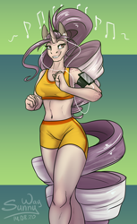 Size: 732x1200 | Tagged: safe, artist:sunny way, derpibooru import, oc, oc only, oc:sumac spirit, anthro, pony, unicorn, anthro oc, anthro pony, art, artwork, digital art, female, horn, mare, muscles, music, patreon, patreon reward, run, running, sketch, smiling, solo, sports, work out, workout