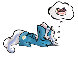 Size: 1280x972 | Tagged: safe, artist:shirameuwu, derpibooru import, oc, oc:fleurbelle, alicorn, alicorn oc, bow, cake, dream, eyes closed, female, food, hair bow, horn, mare, simple background, sleeping, thought bubble, transparent background, wings