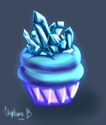 Size: 1280x1513 | Tagged: safe, artist:chiptunebrony, derpibooru import, cupcake, dessert, digital art, food, food art, sapphire, sapphire cupcake, signature