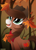 Size: 1500x2068 | Tagged: safe, artist:andaluce, derpibooru import, oc, oc:autumn harvest, earth pony, autumn, clothes, forest, freckles, hat, leaves, scarf, solo