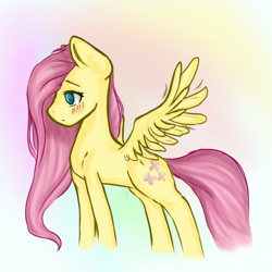 Size: 1000x1000 | Tagged: safe, artist:petalpawpaint, derpibooru import, fluttershy, pegasus, pony, blushing, female, profile, solo, spread wings, wings