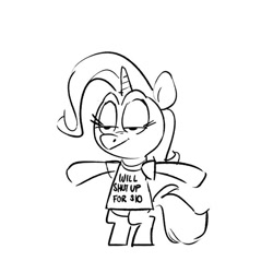 Size: 680x680 | Tagged: safe, artist:kylesmeallie, derpibooru import, trixie, pony, unicorn, bipedal, clothes, female, mare, monochrome, shirt, simple background, solo, t pose, t-shirt, white background