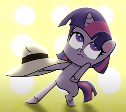 Size: 694x617 | Tagged: safe, derpibooru import, screencap, twilight sparkle, twilight sparkle (alicorn), alicorn, pony, my little pony: pony life, sportacular spectacular musical musak-ular, spoiler:pony life s01e46, bipedal, cropped, dancing, female, hat, solo, we shine brighter together