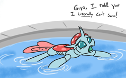 Size: 758x468 | Tagged: safe, artist:jargon scott, derpibooru import, ocellus, changeling, bugs doing bug things, female, solo, swimming pool, water, water strider