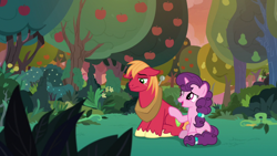 Size: 1920x1080 | Tagged: safe, derpibooru import, screencap, big macintosh, sugar belle, the big mac question, apple, apple tree, pear tree, tree