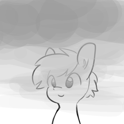 Size: 3000x3000 | Tagged: safe, artist:tjpones, derpibooru import, oc, oc:tjpones, earth pony, pony, bust, cute, ear fluff, gray background, grayscale, male, monochrome, simple background, sitting, smiling, smoke, solo, stallion, this is fine