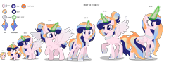 Size: 6500x2300 | Tagged: safe, artist:choisky13, derpibooru import, oc, oc:hourie trably, alicorn, pony, 5-year-old, age progression, baby, baby pony, female, filly, high res, magic, mare, offspring, parent:princess cadance, parent:shining armor, parents:shiningcadance, simple background, solo, transparent background