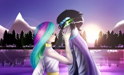 Size: 1920x1166 | Tagged: safe, artist:selena9966, derpibooru import, idw, king sombra, princess celestia, human, celestibra, deviantart watermark, female, former good king sombra, good king sombra, humanized, male, obtrusive watermark, shipping, straight, sunrise, tree, watermark, winged humanization, wings